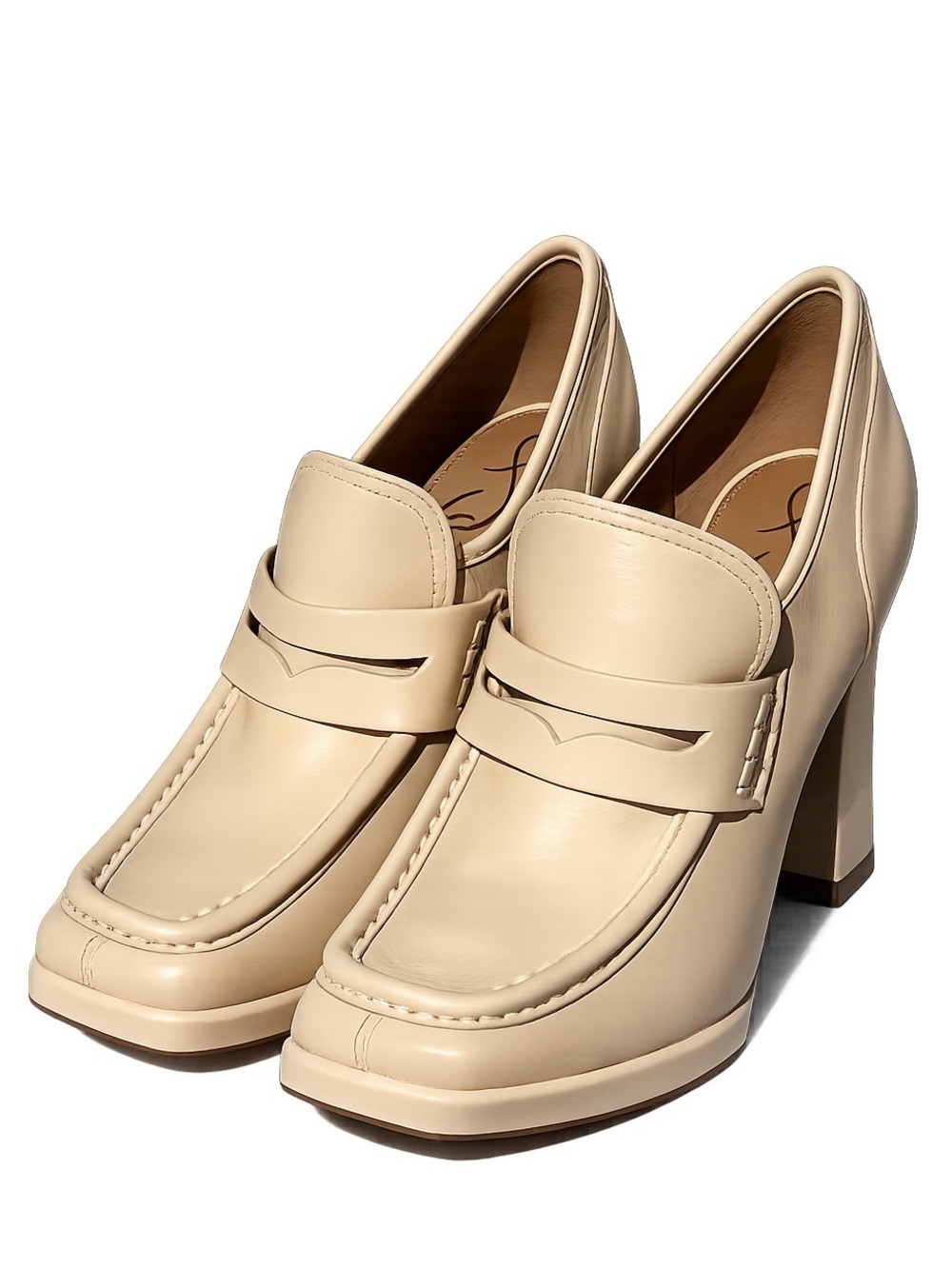 Sam Edelman Jeanette Ivory Platform Chunky Block Heel Penny Loafer Leather NIB - Picture 2 of 8